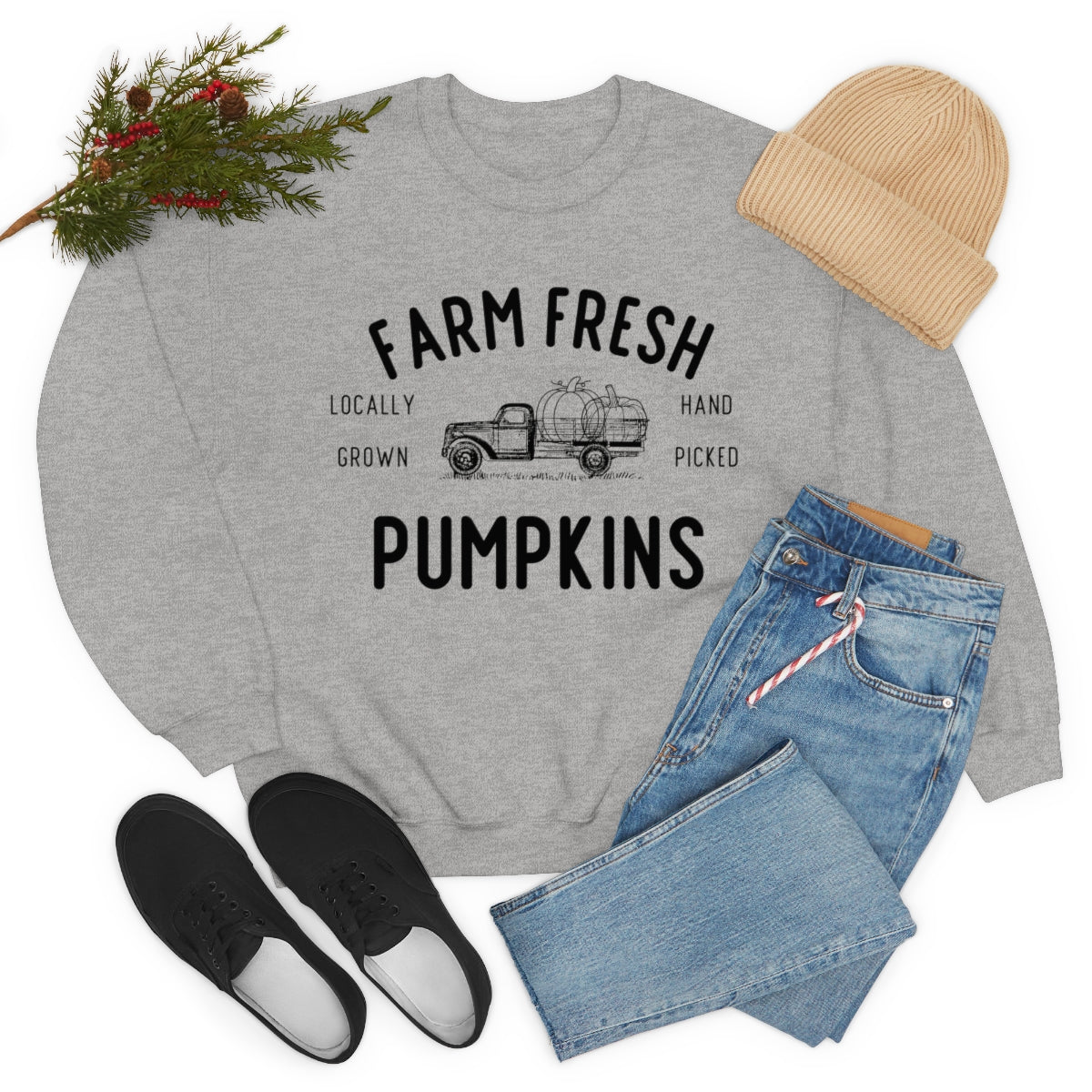 Farm Fresh Pumpkin Sweatshirt, Halloween Crewneck Sweatshirt, Halloween Sweater, Spooky Season, Fall Theme on Unisex Heavy Blend™ Crewneck Sweatshirt