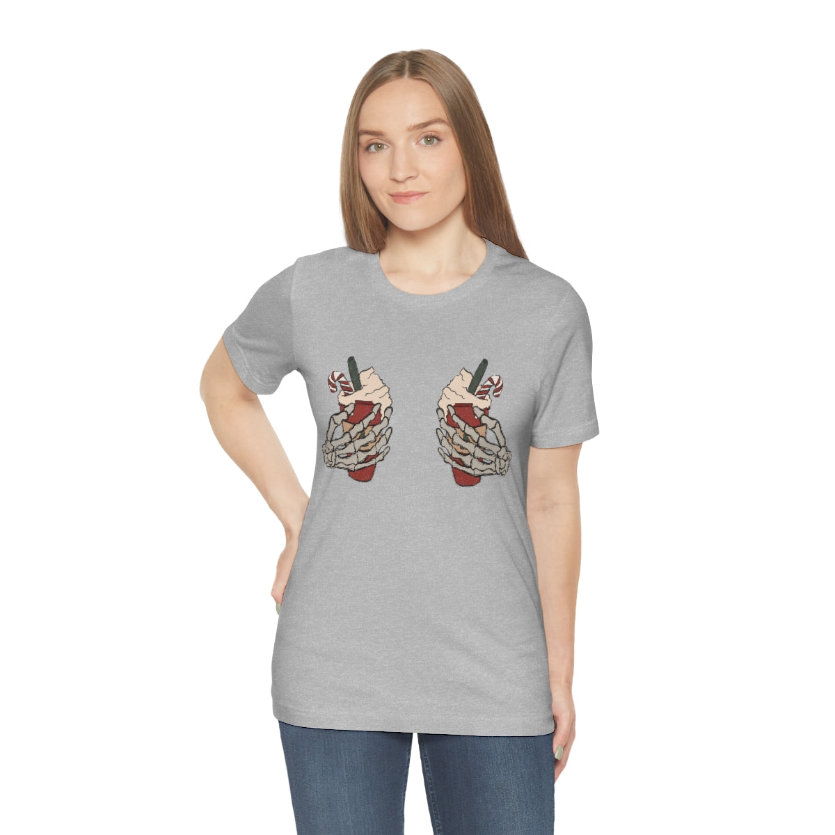 Skeleton Hands Starbucks Cups Breasts Funny Christmas Holiday Tshirt