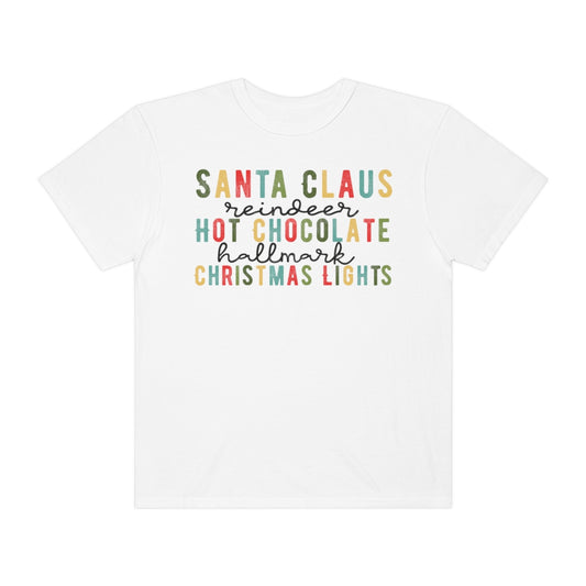 Santa Claus, Reindeer, Hot Chocolate, Hallmark & Christmas Lights Tshirt