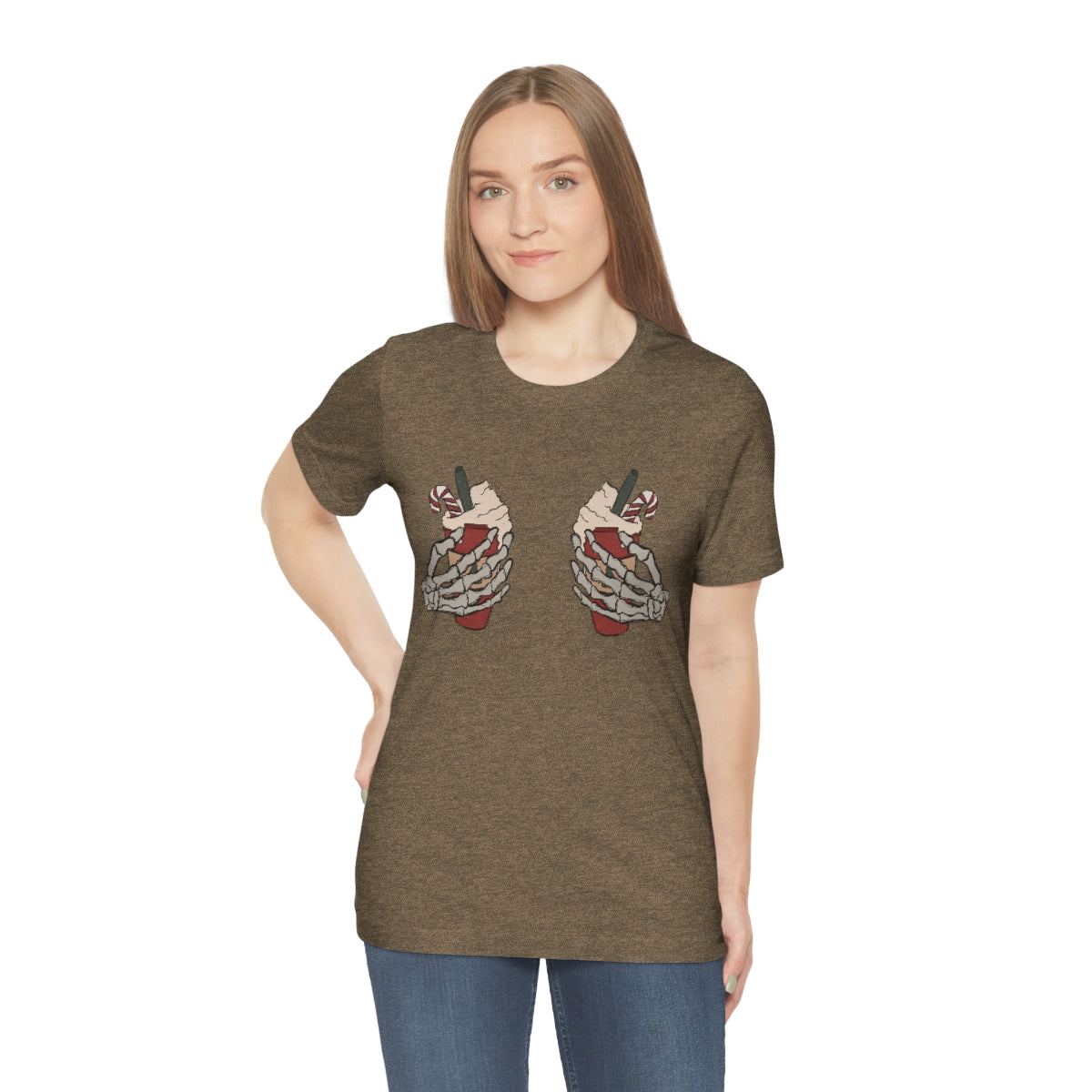 Skeleton Hands Starbucks Cups Breasts Funny Christmas Holiday Tshirt