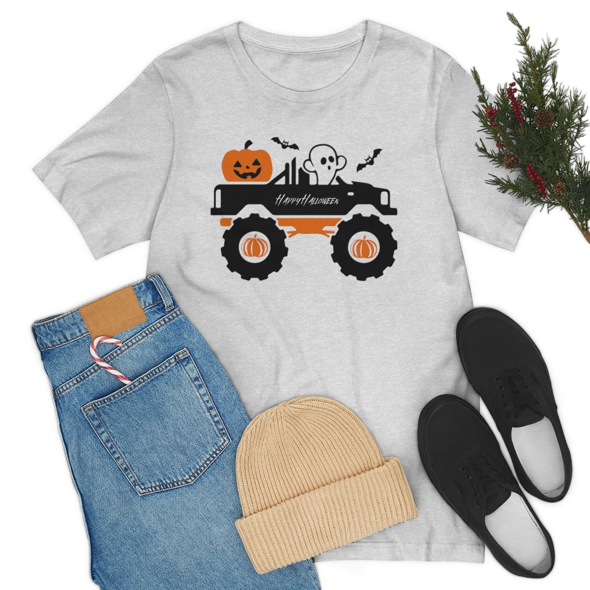 Big Rig Ghost Happy Halloween, Pumpkin Tshirt, Funny TShirt Design on Unisex Jersey Short Sleeve Tee