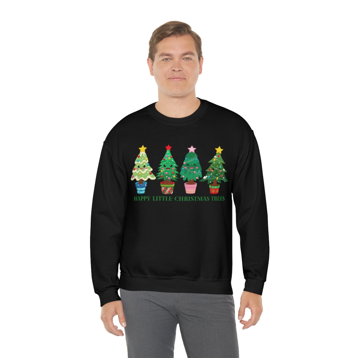 Happy Little Christmas Trees Xmas Holiday Sweatshirt