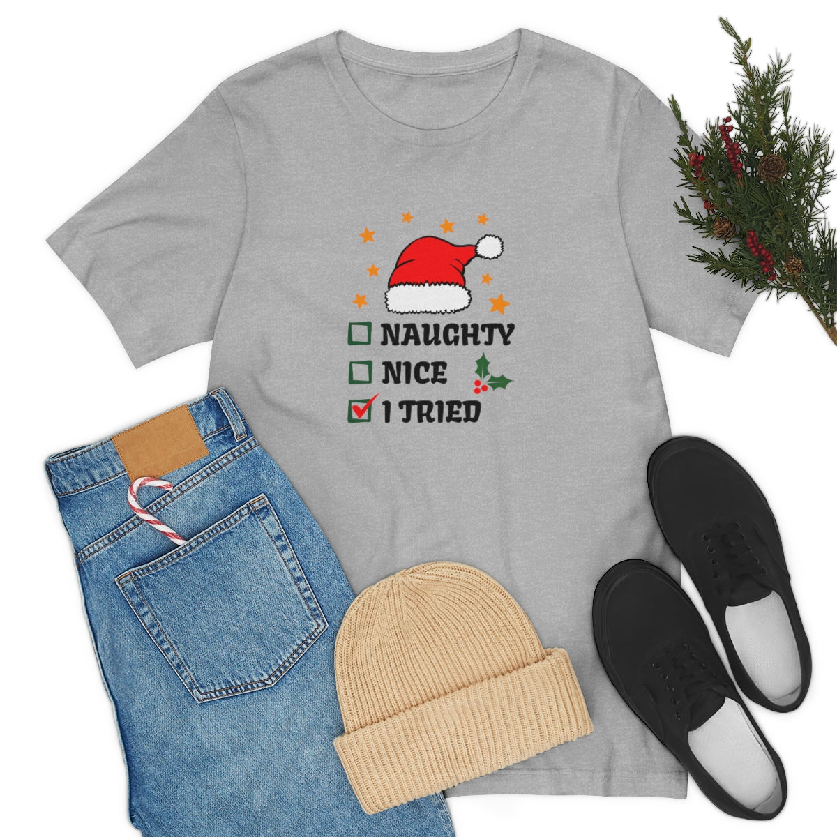 Naughty Nice I Tried Christmas Tshirt