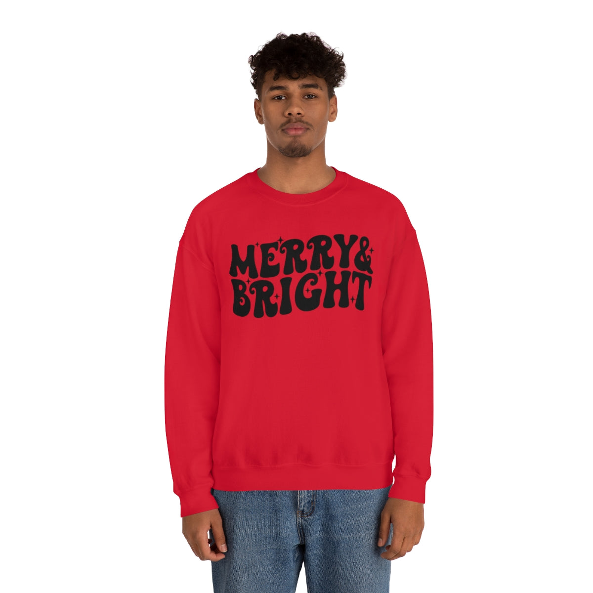 Merry and Bright Retro Lettering Design on Unisex Heavy Blend™ Crewneck Sweatshirt