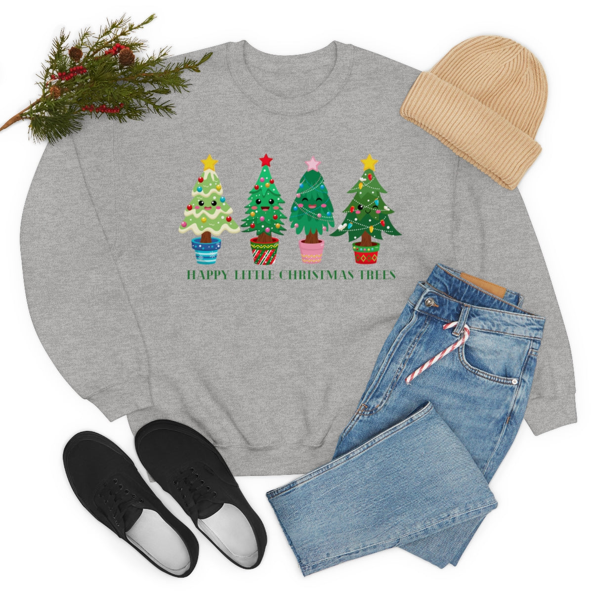 Happy Little Christmas Trees Xmas Holiday Sweatshirt