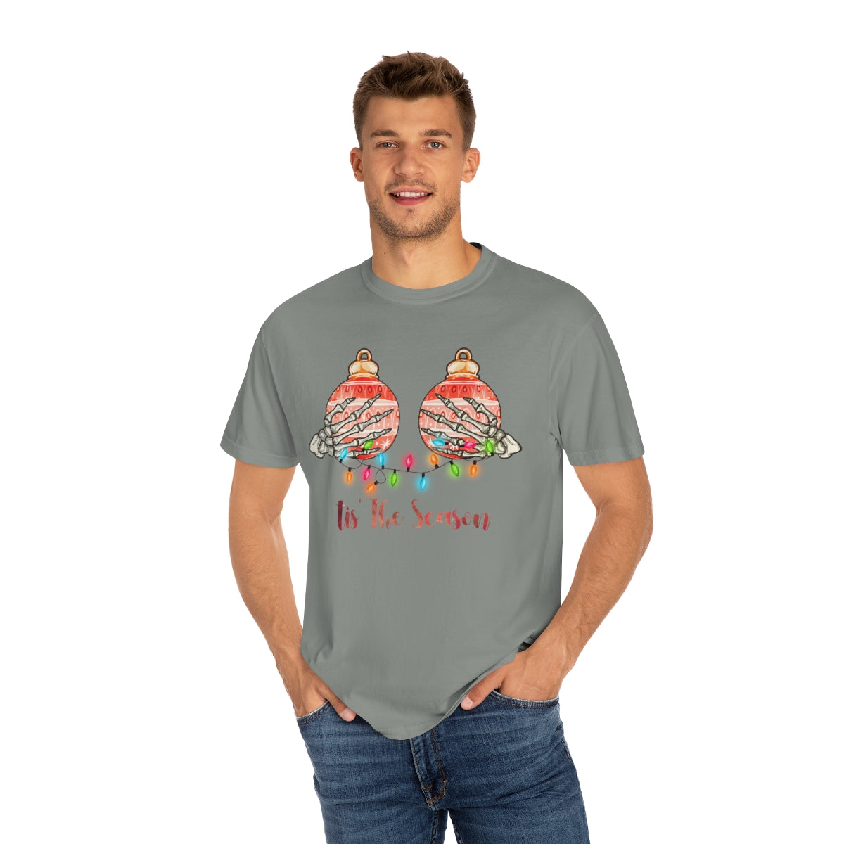 Tis the Season Christmas Ornaments on Breasts Holiday Tshirt