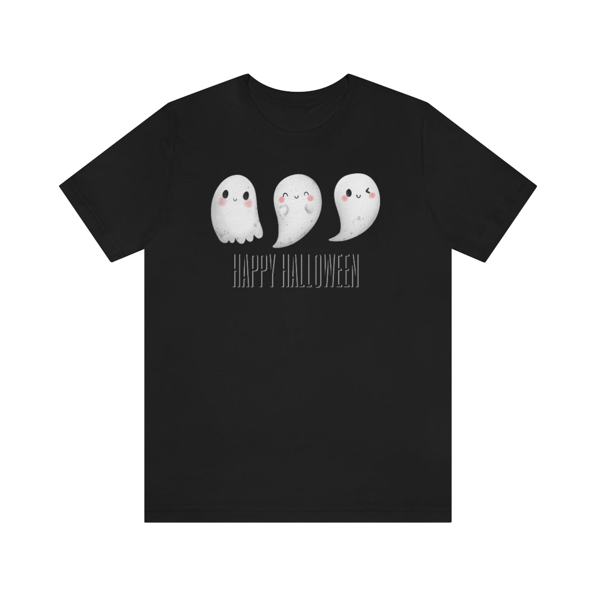 Three Ghosts Cute Happy Halloween Tshirt, Funny TShirt Design on Unisex Jersey Short Sleeve Tee