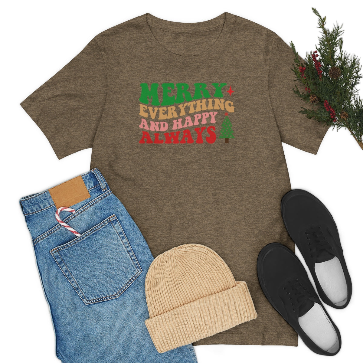 Merry Everything Retro Lettering Christmas Tshirt