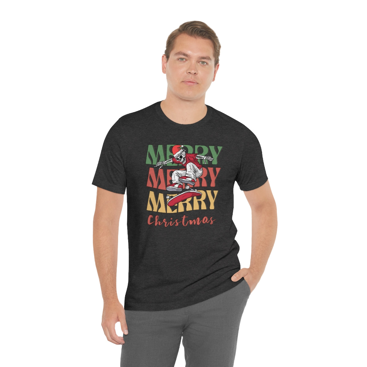 Merry Christmas Skeleton Skateboarding Retro Christmas Tshirt