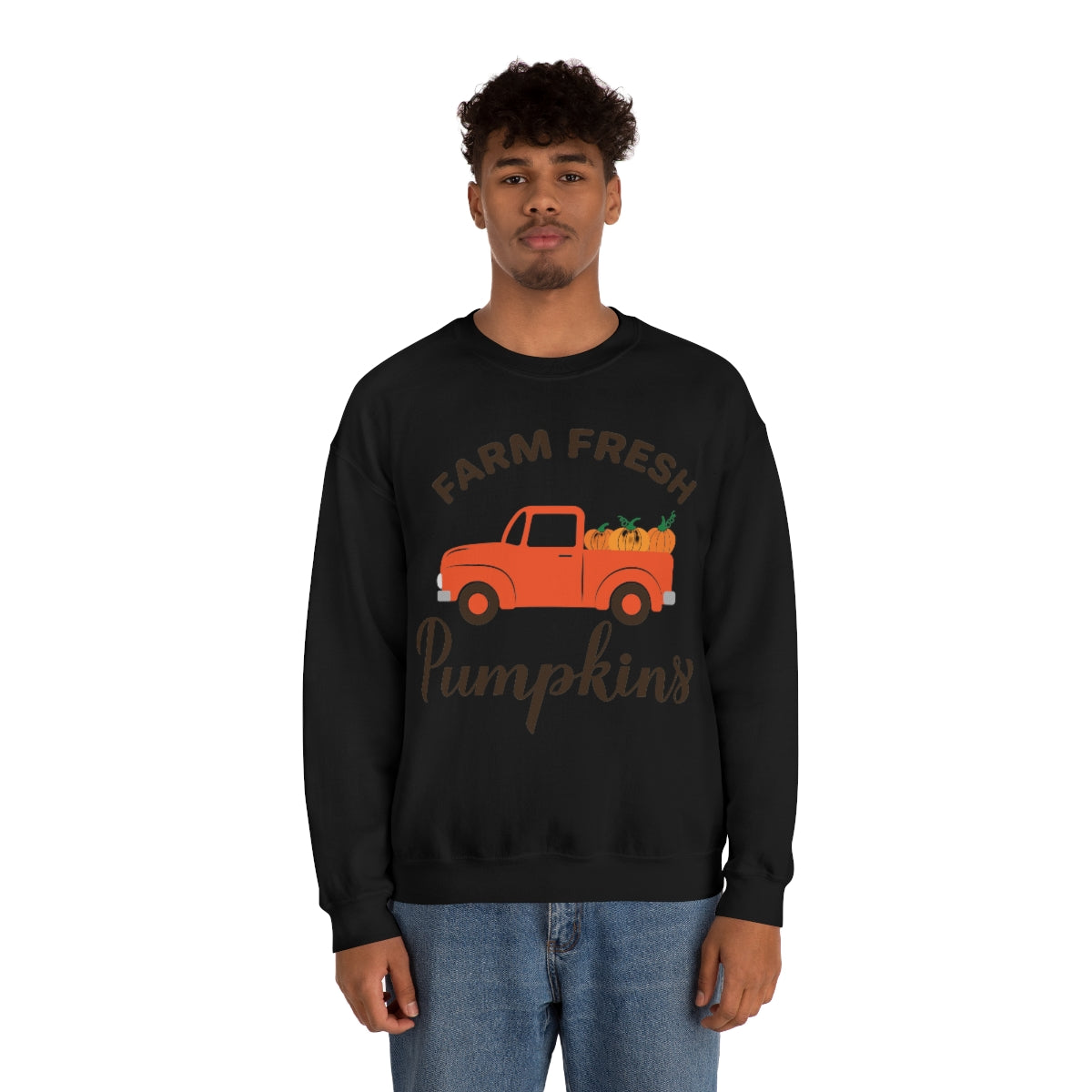 Farm Fresh Pumpkin Sweatshirt, Halloween Crewneck Sweatshirt, Halloween Sweater, Spooky Season, Fall Theme on Unisex Heavy Blend™ Crewneck Sweatshirt