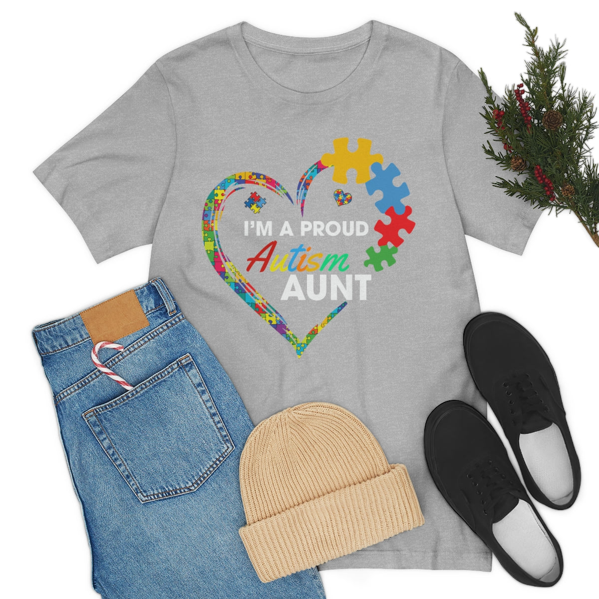 Proud Autism Aunt Heart Puzzle Pieces Tshirt