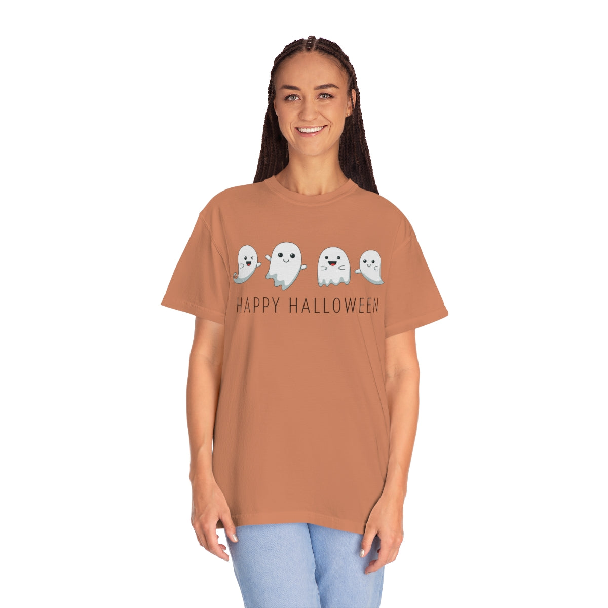 Happy Halloween Cute Ghost Tshirt Design on Unisex Garment-Dyed T-shirt