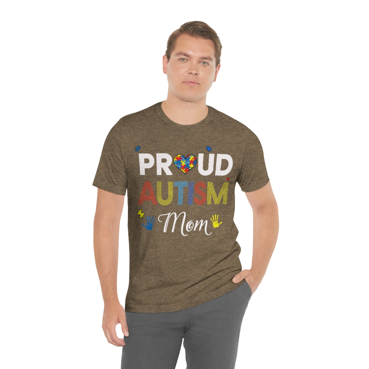 Proud Autism Mom with Handprints Puzzle Pieces Tshirt