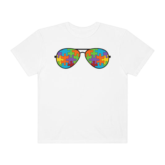 Cool Rayban Theme Sunglasses Puzzle Pieces Autism Awareness Tshirt