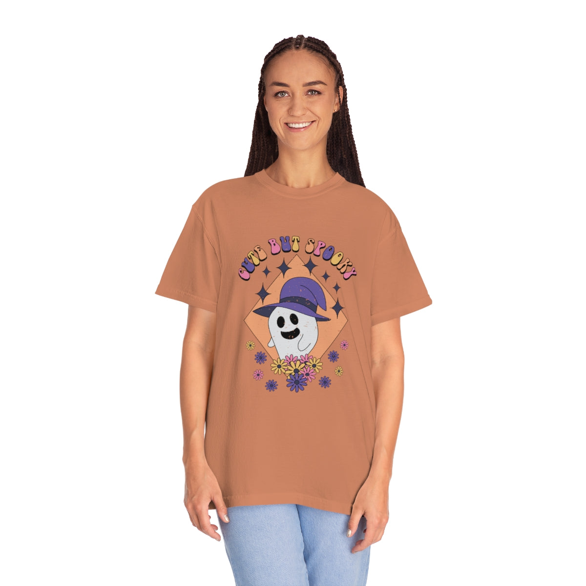 Cute but Spooky Cute Retro Halloween Teeshirt Design on Unisex Garment-Dyed T-shirt