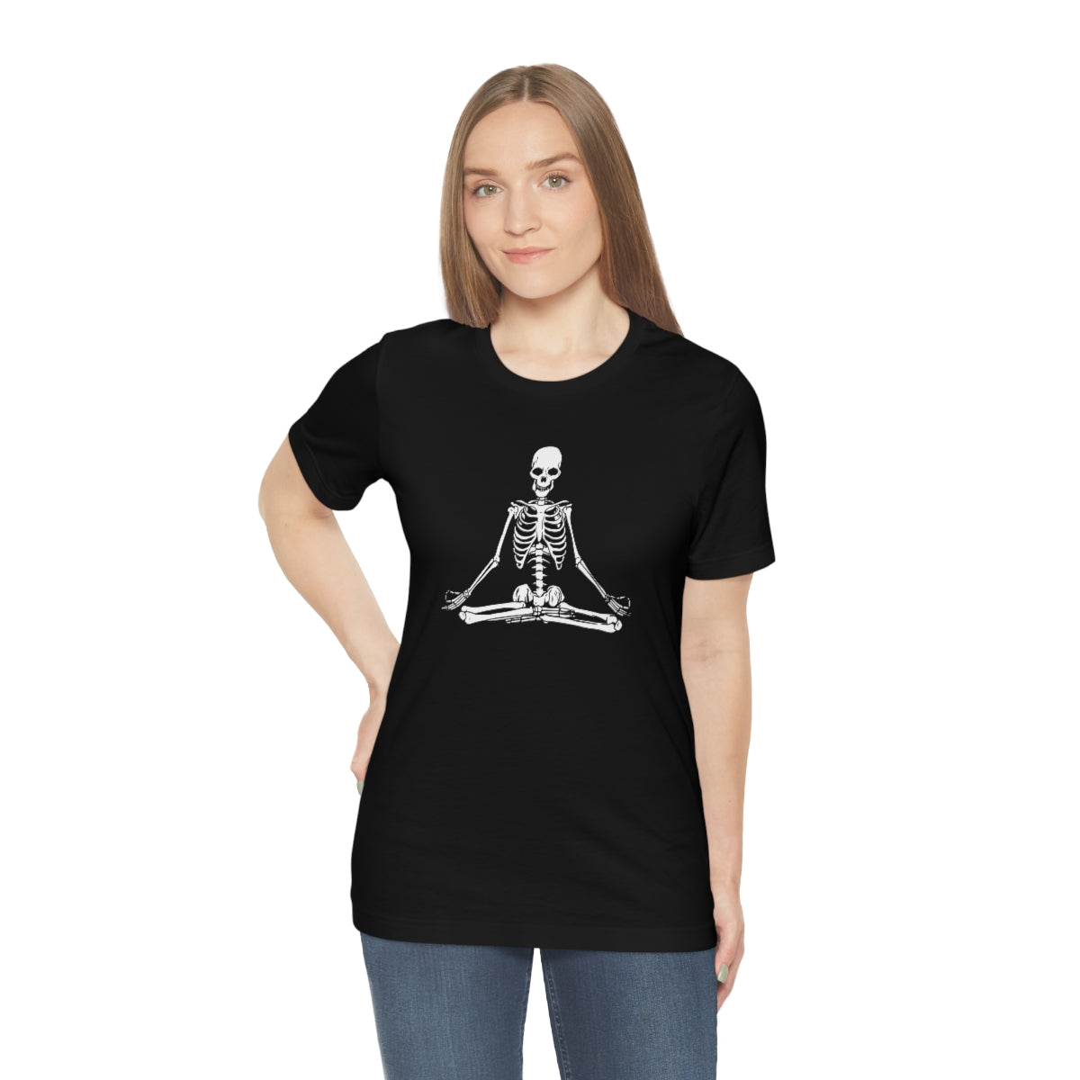 Meditating Yoga Skeleton TShirt, Funny Shirt, Namaste Skeleton, Halloween Lover Gift on Unisex Jersey Short Sleeve Tee