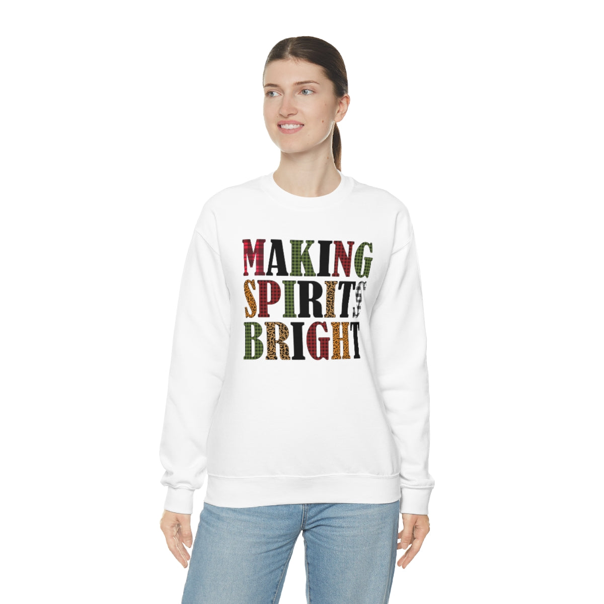 Making Spirits Bright Plaid Lettering Christmas Sweatshirt