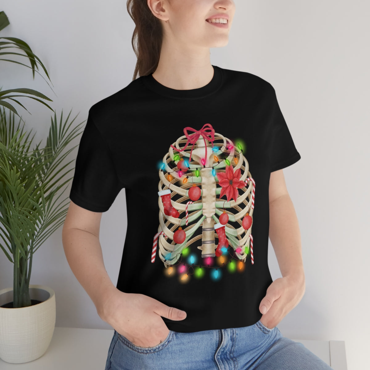 Skeleton Ribcage with Christmas Lights Tshirt