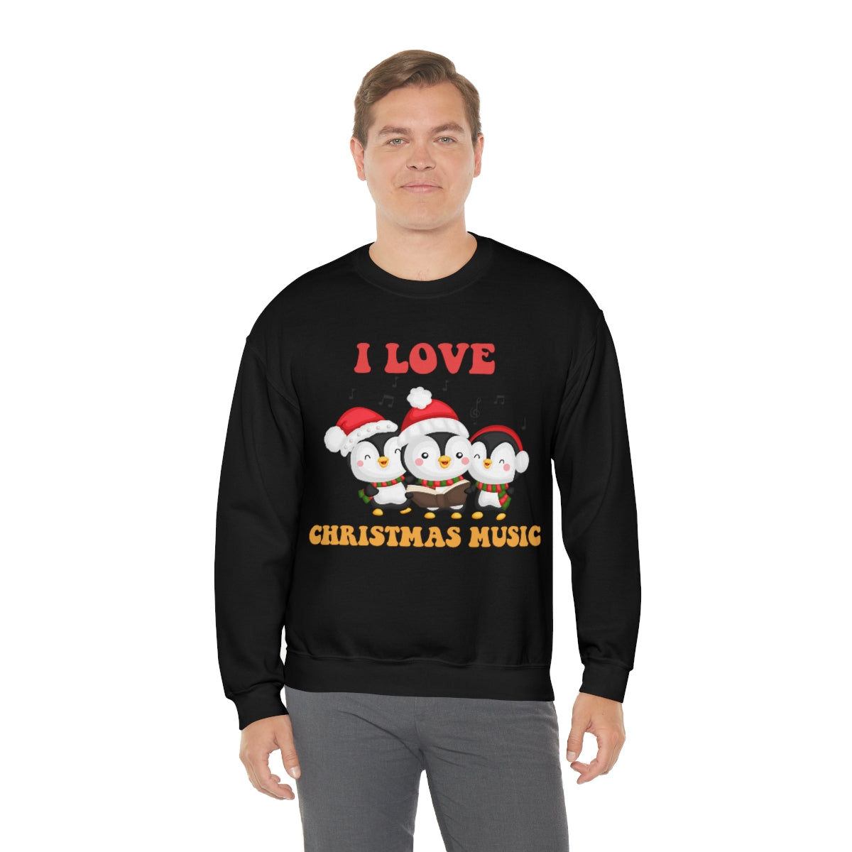 Cute I Love Christmas Music Singing Caroling Penguins Xmas Holiday Sweatshirt