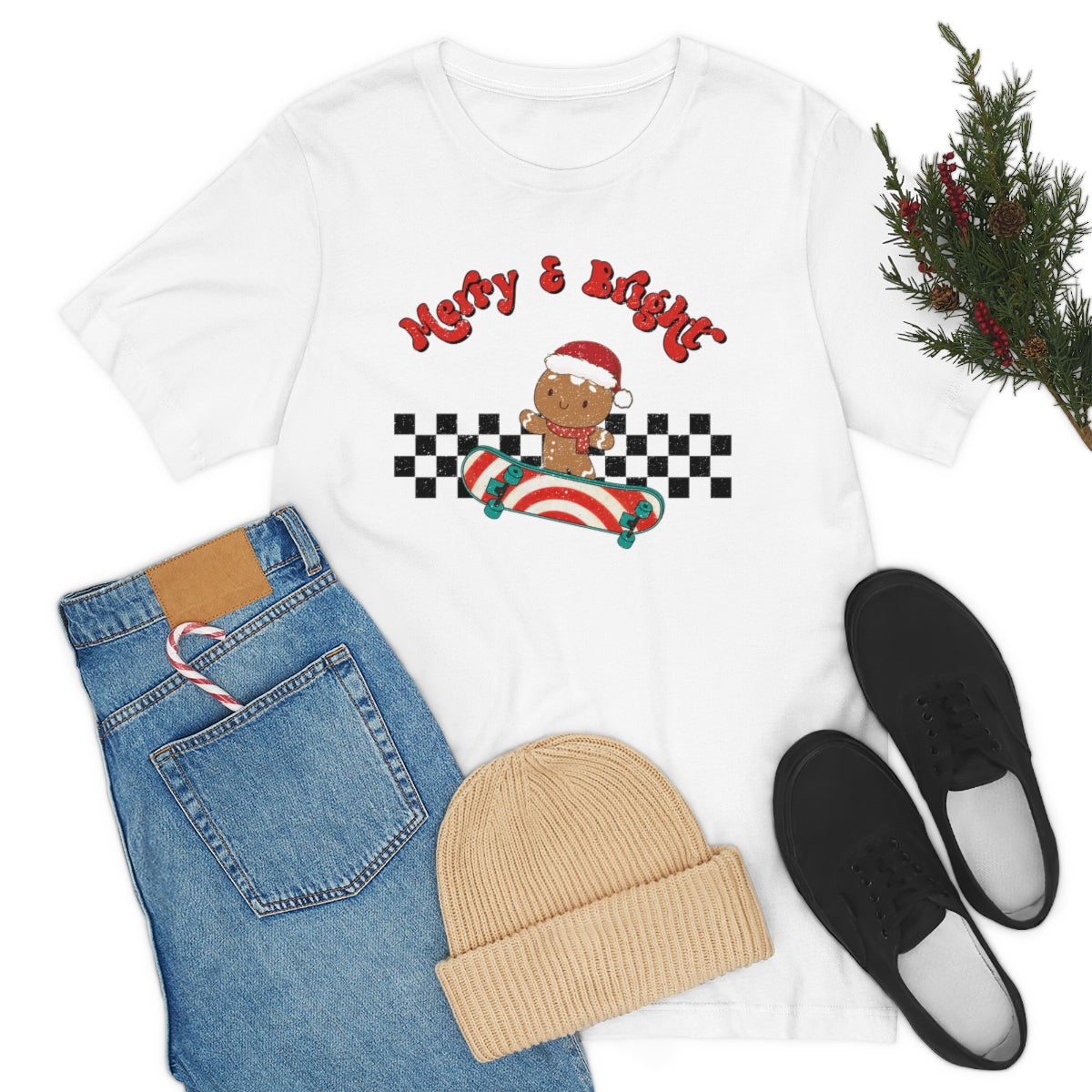 Merry & Bright Skating Gingerbread Christmas Tshirt