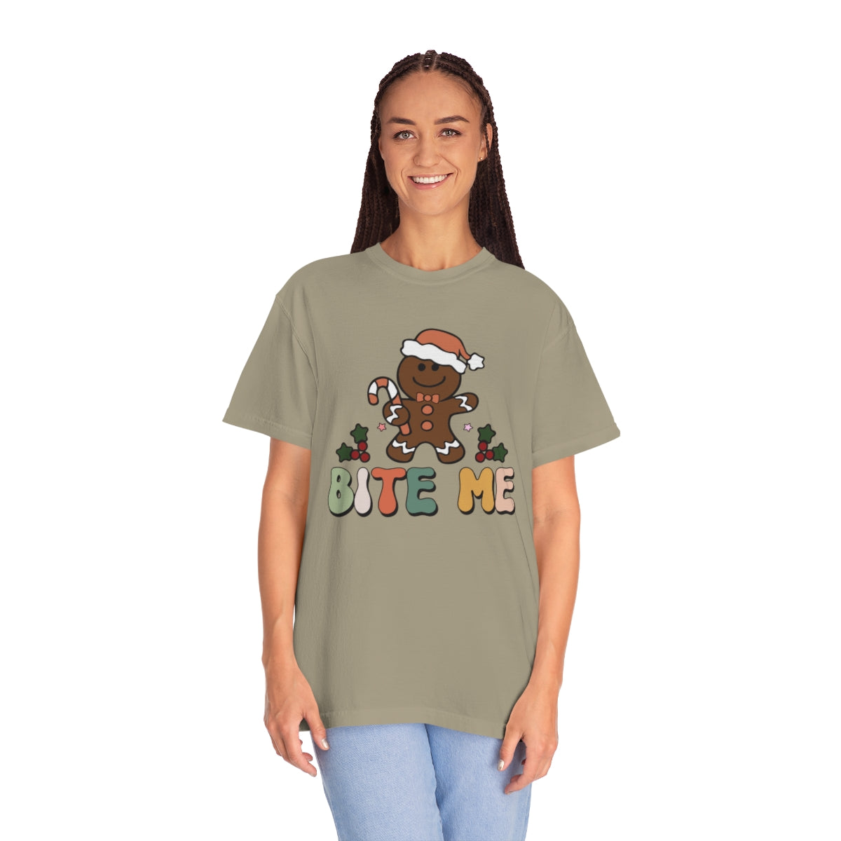 Bite Me Gingerbread Cookie Retro Christmas Tshirt