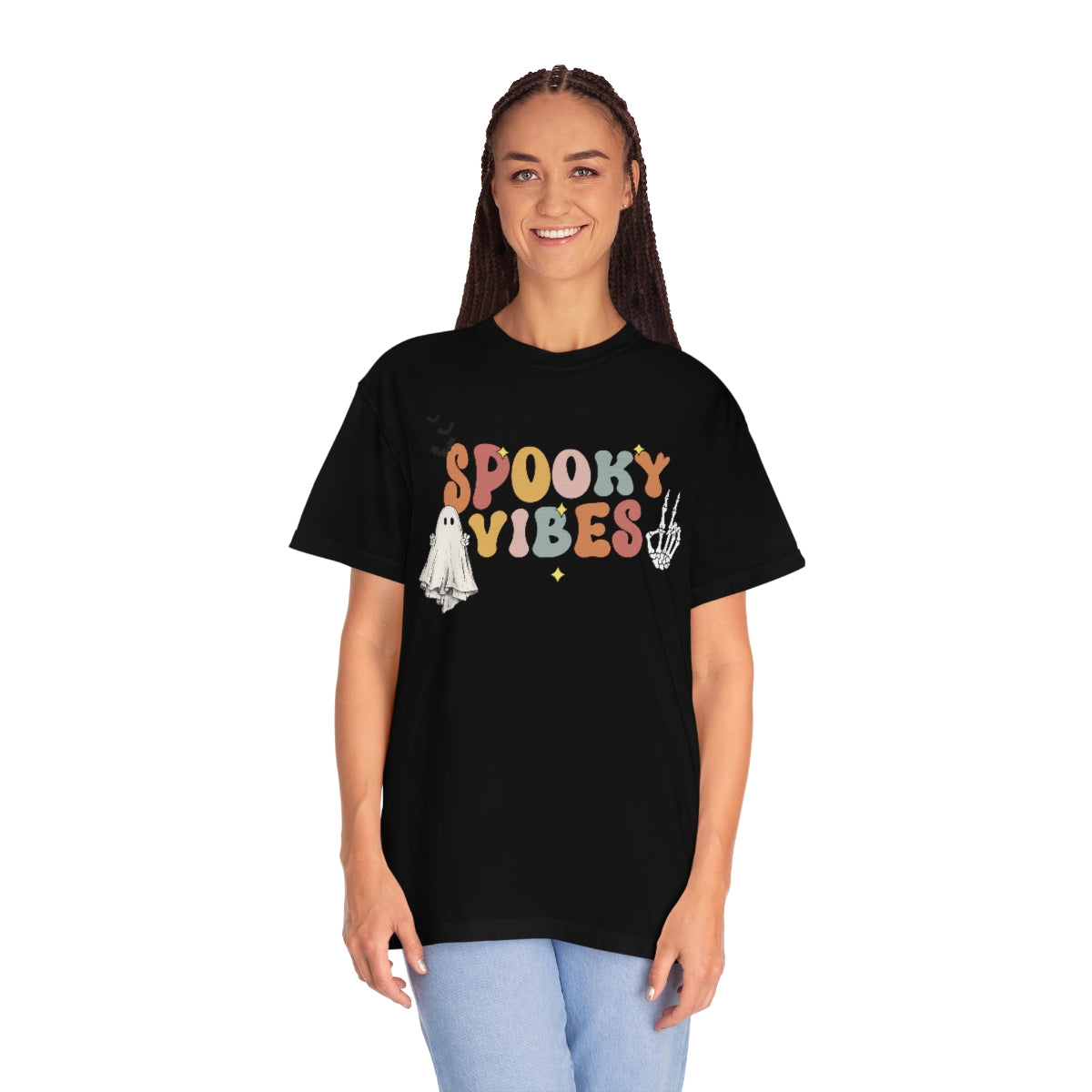 Spooky Vibes Retro Lettering Design, Halloween Tshirt, Funny Tshirt Design on Unisex Garment-Dyed T-shirt