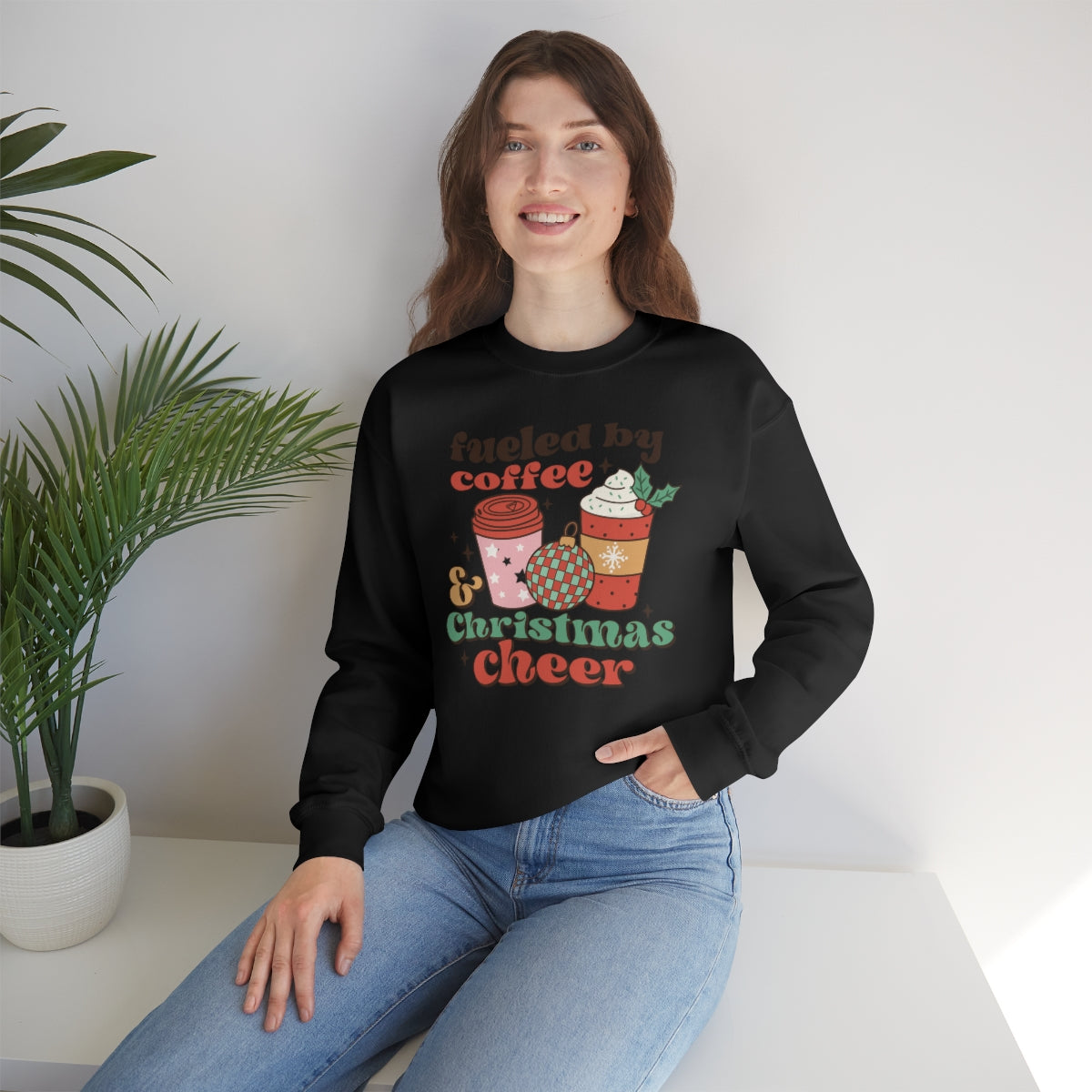 Fueled by Coffee and Christmas Cheer Xmas Holiday Sweatshirt