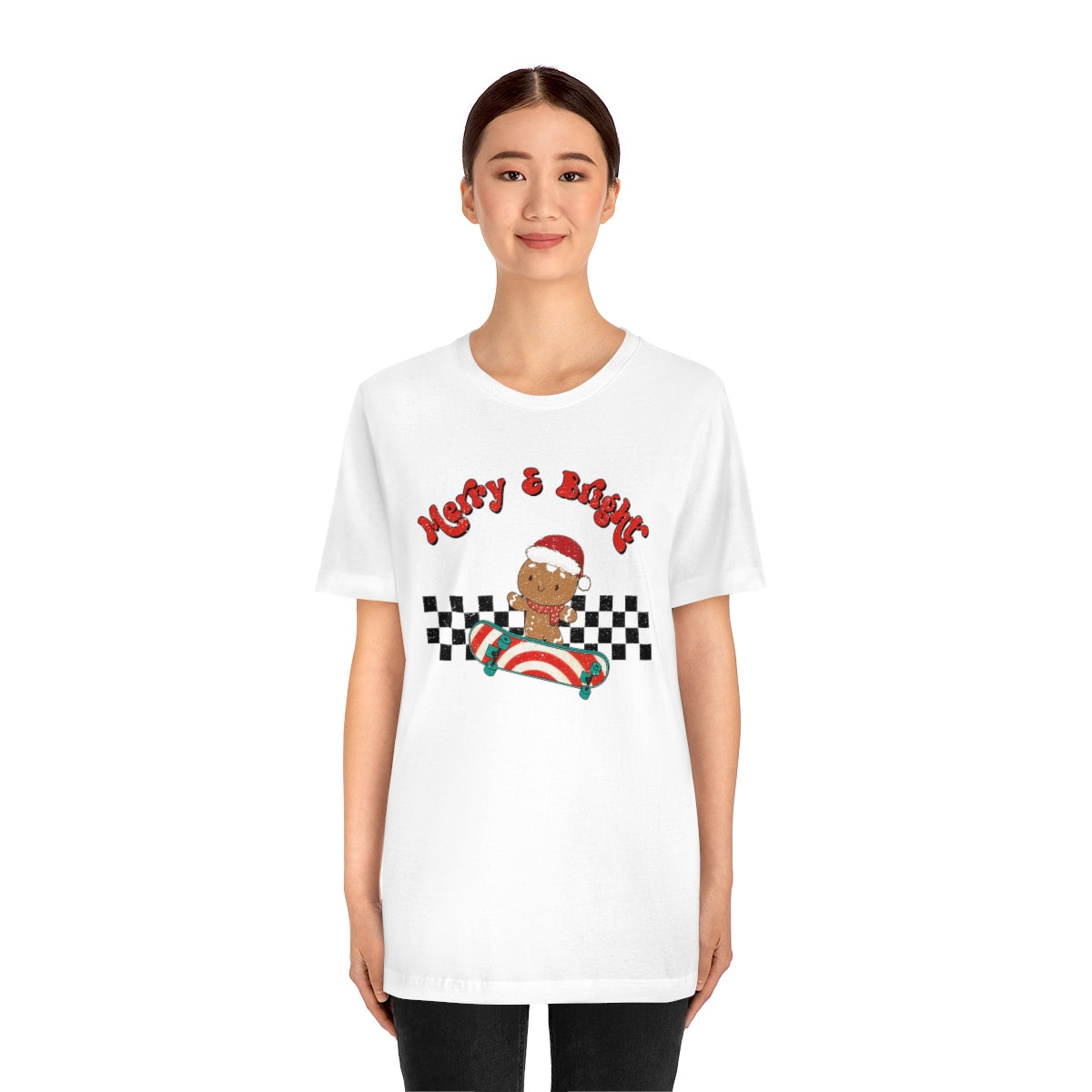 Merry & Bright Skating Gingerbread Christmas Tshirt