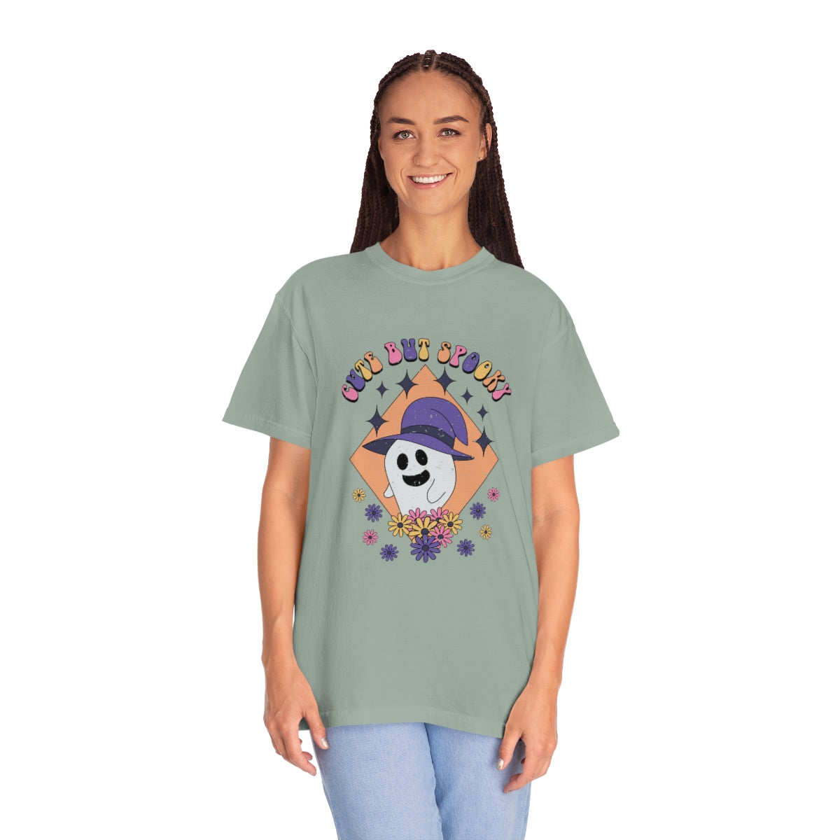 Cute but Spooky Cute Retro Halloween Teeshirt Design on Unisex Garment-Dyed T-shirt