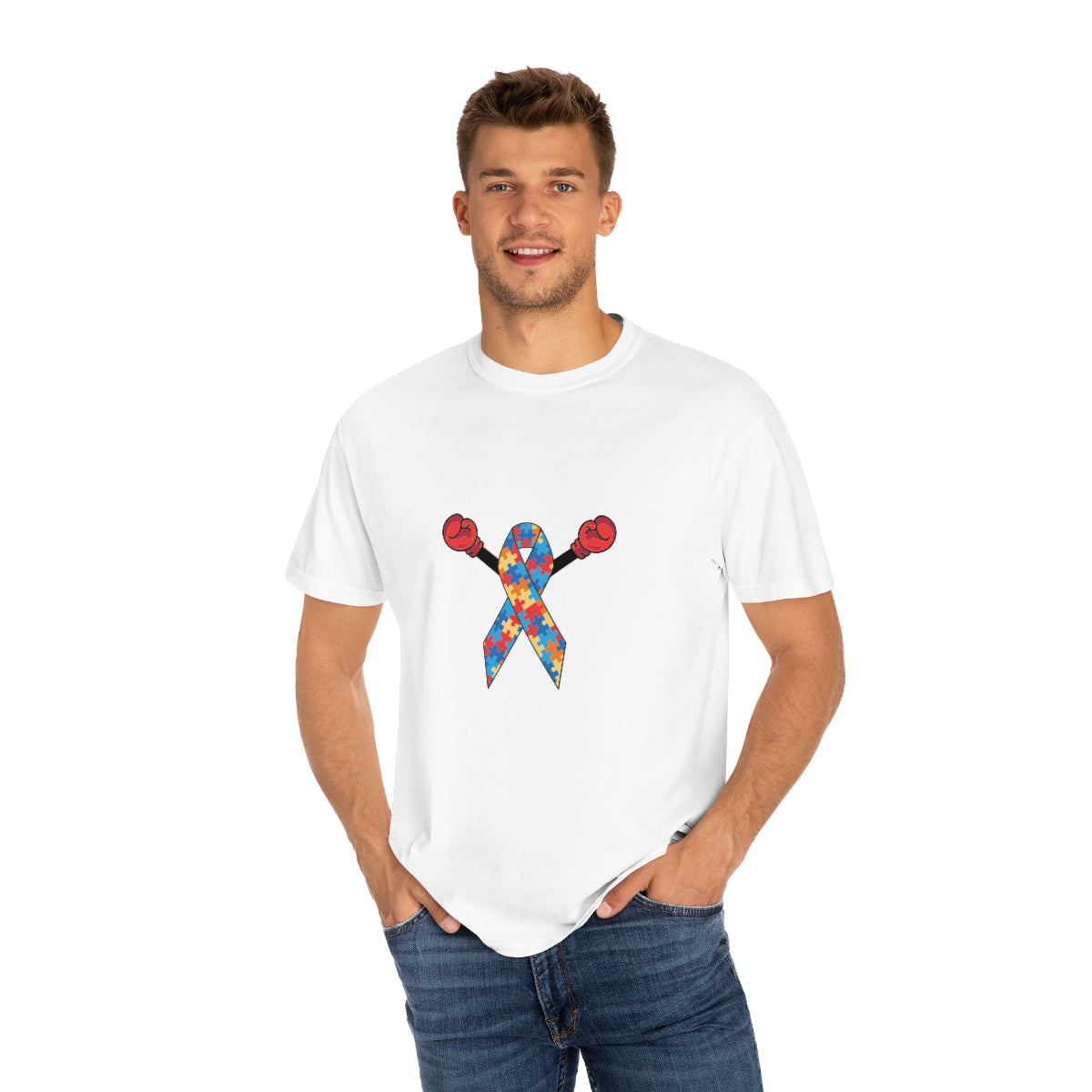 His Fight is My Fight Autism Awareness Ribbon w Boxing Gloves Tshirt