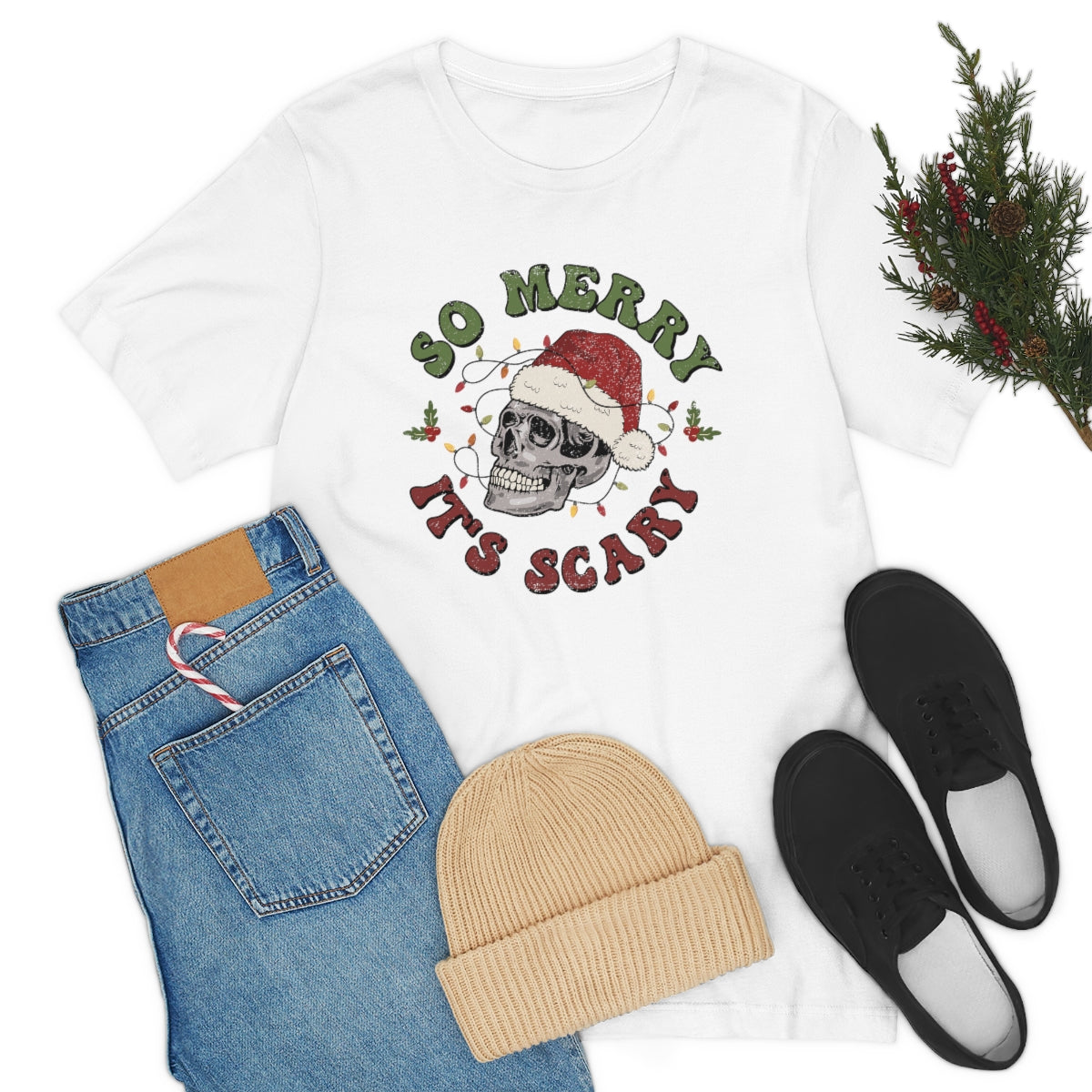 So Merry its Scary Skeleton Christmas Holiday Tshirt