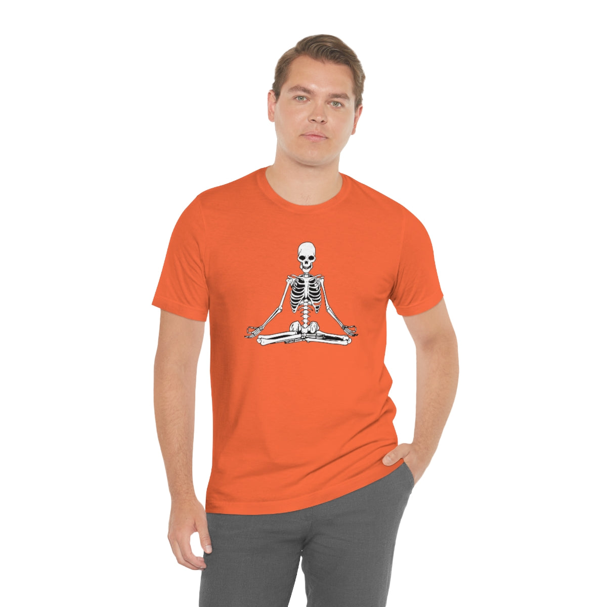 Meditating Yoga Skeleton TShirt, Funny Shirt, Namaste Skeleton, Halloween Lover Gift on Unisex Jersey Short Sleeve Tee