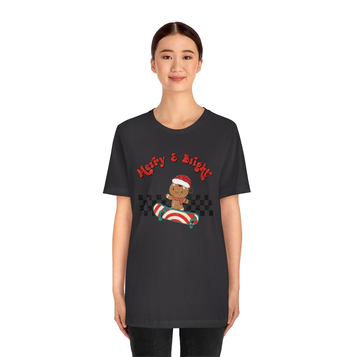 Merry & Bright Skating Gingerbread Christmas Tshirt