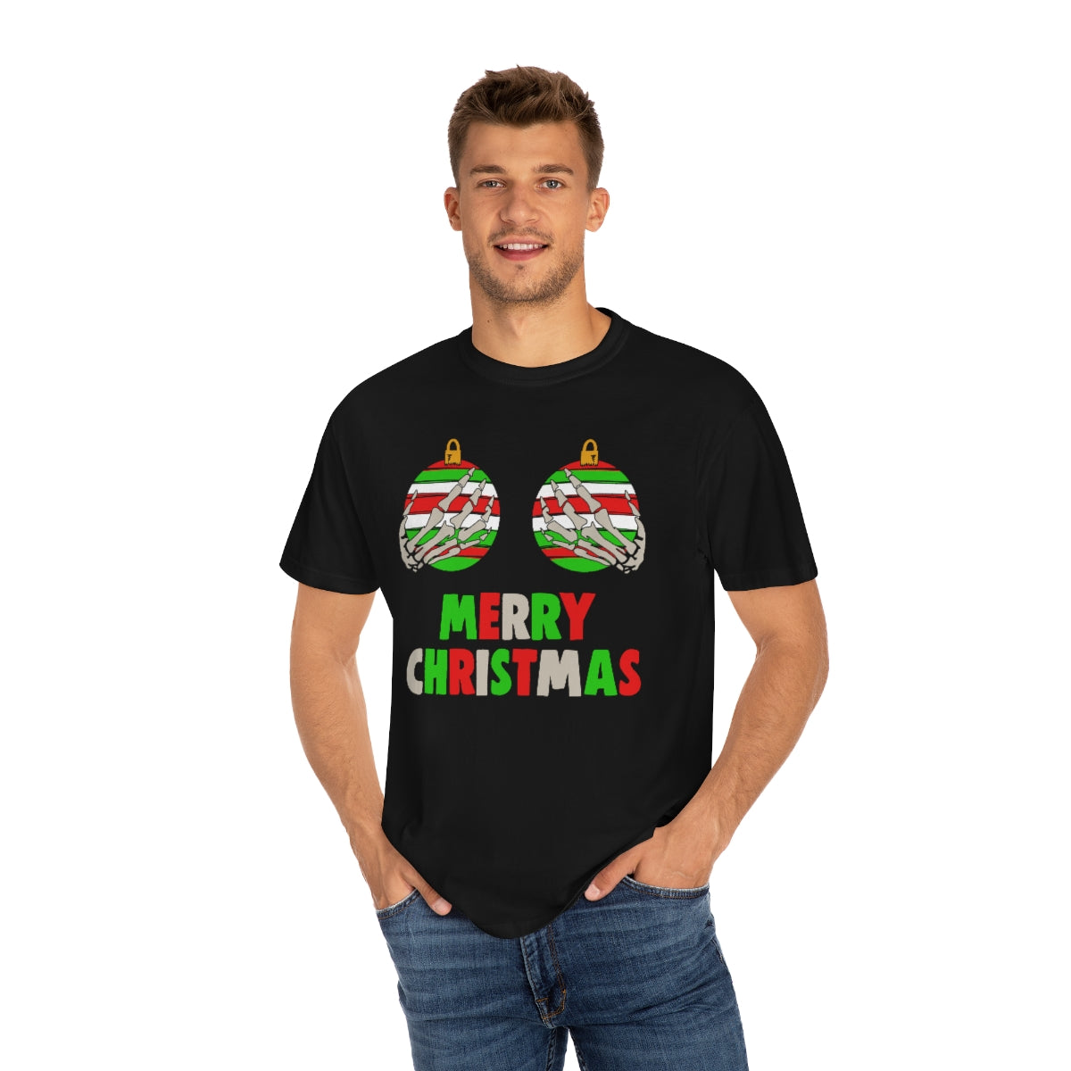 Ornament Breasts Skeleton Hands Merry Christmas Funny Holiday Tshirt