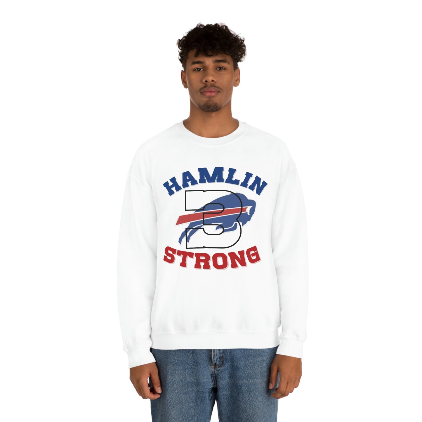 Hamlin Strong #3 Damar Hamlin Buffalo Bills Logo Crewneck Sweatshirt