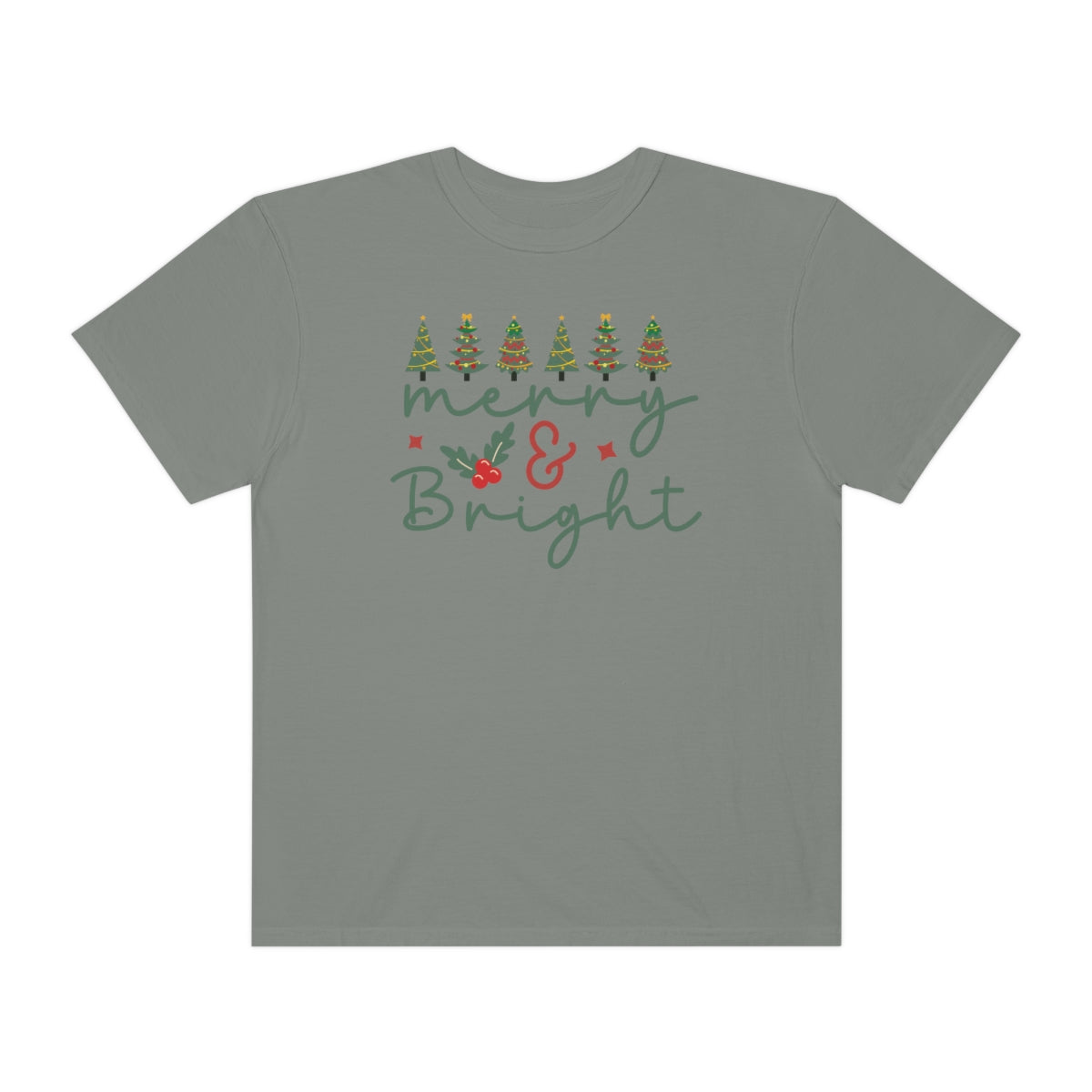 Merry & Bright Cute Words & Trees Christmas Holiday Tshirt