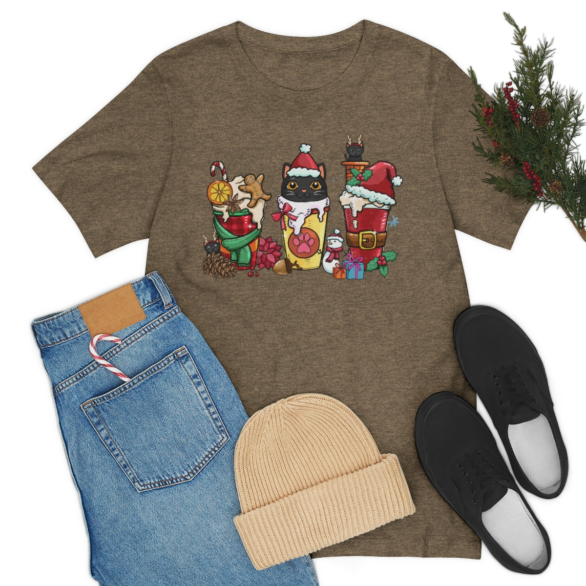 Black Cat Christmas Coffee Xmas Tshirt