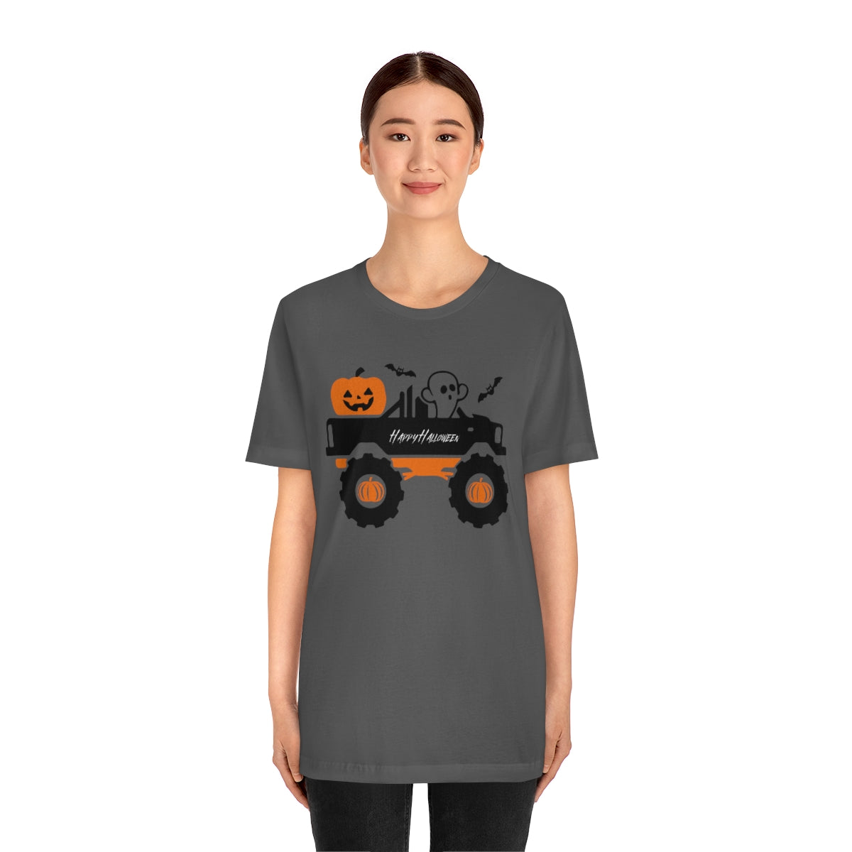 Big Rig Ghost Happy Halloween, Pumpkin Tshirt, Funny TShirt Design on Unisex Jersey Short Sleeve Tee