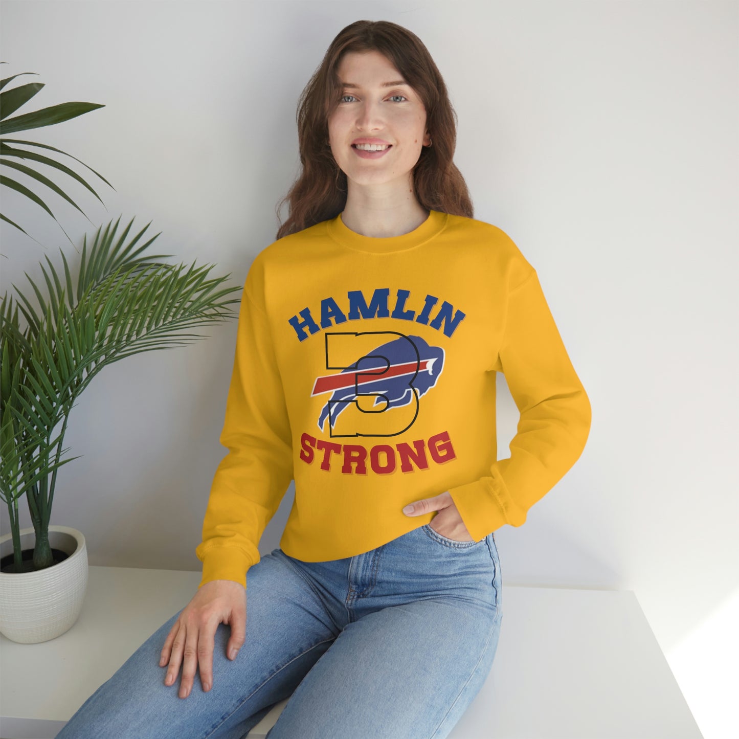 Hamlin Strong #3 Damar Hamlin Buffalo Bills Logo Crewneck Sweatshirt