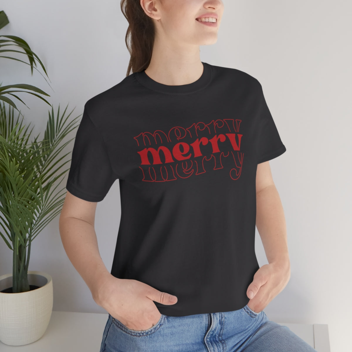 Merry Merry Merry Red Cute Christmas Holiday Tshirt