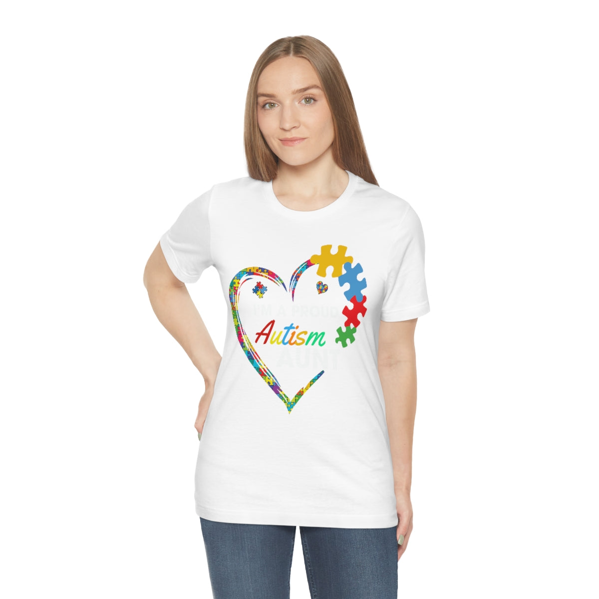 Proud Autism Aunt Heart Puzzle Pieces Tshirt