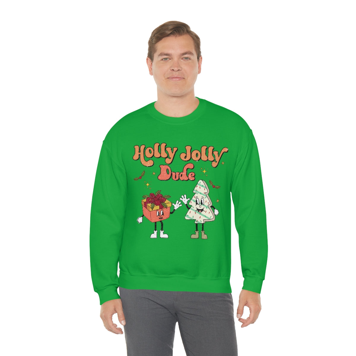 Holly Jolly Dude Groovy Retro Vintage Style Christmas Xmas Holiday Sweatshirt