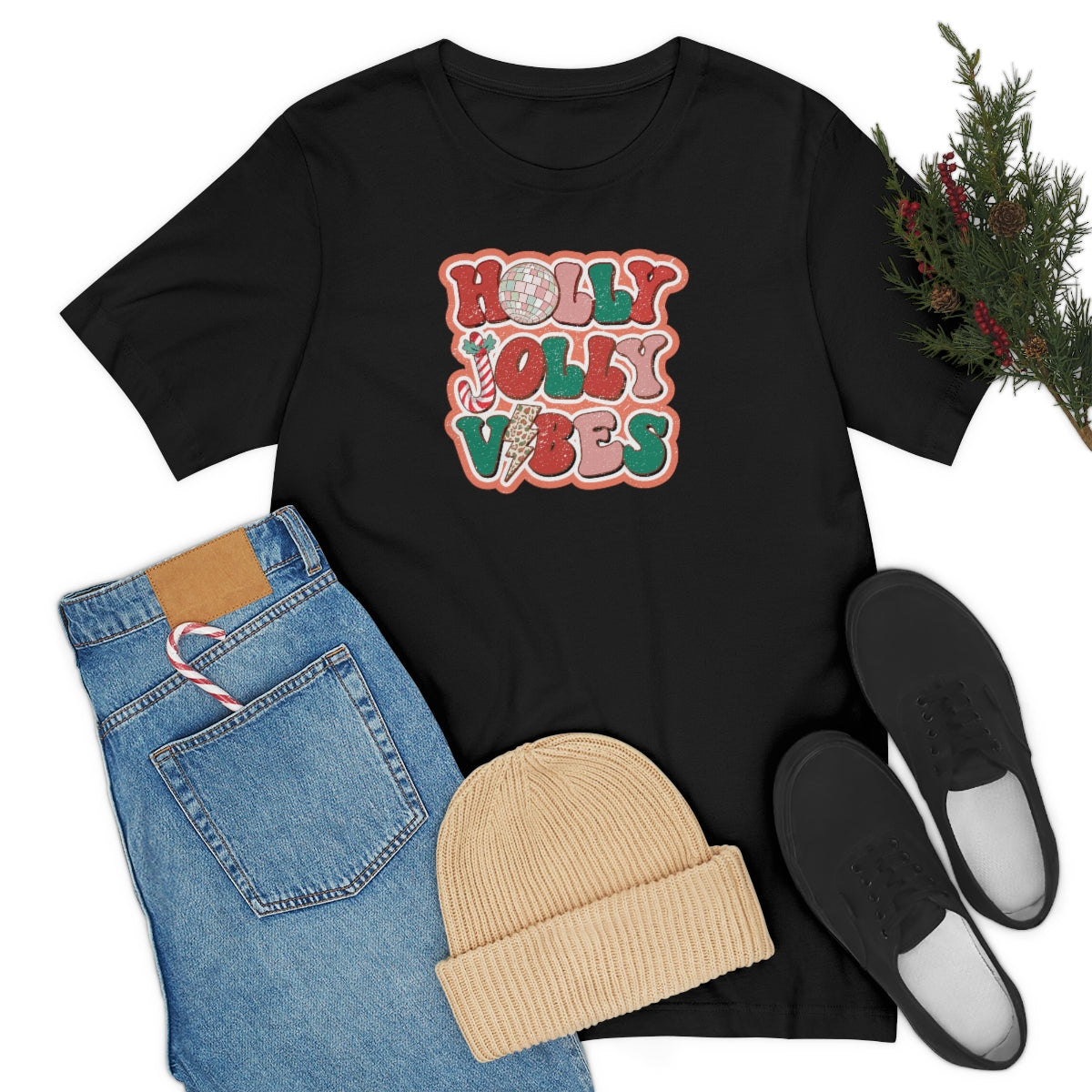 Retro Holly Jolly Vibes Christmas TShirt