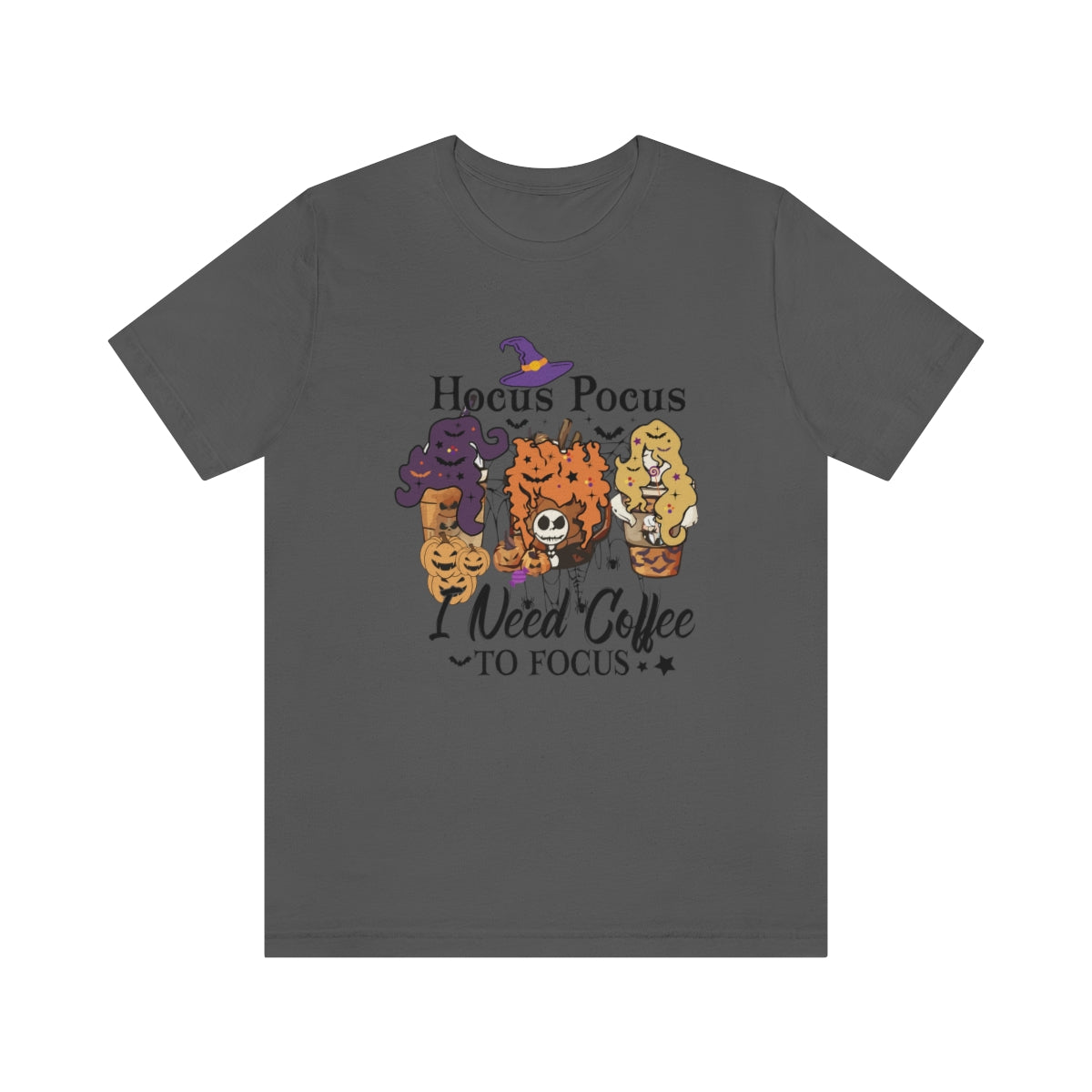 Hocus Pocus, I Need Coffee to Focus Halloween Tshirt, Funny Halloween T-Shirt Design on Unisex Jersey Short Sleeve Tee