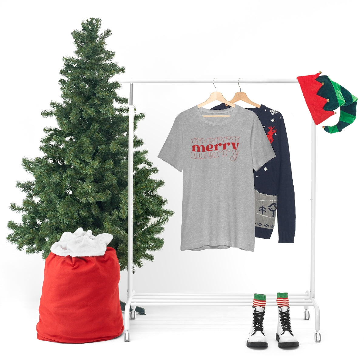 Merry Merry Merry Red Cute Christmas Holiday Tshirt