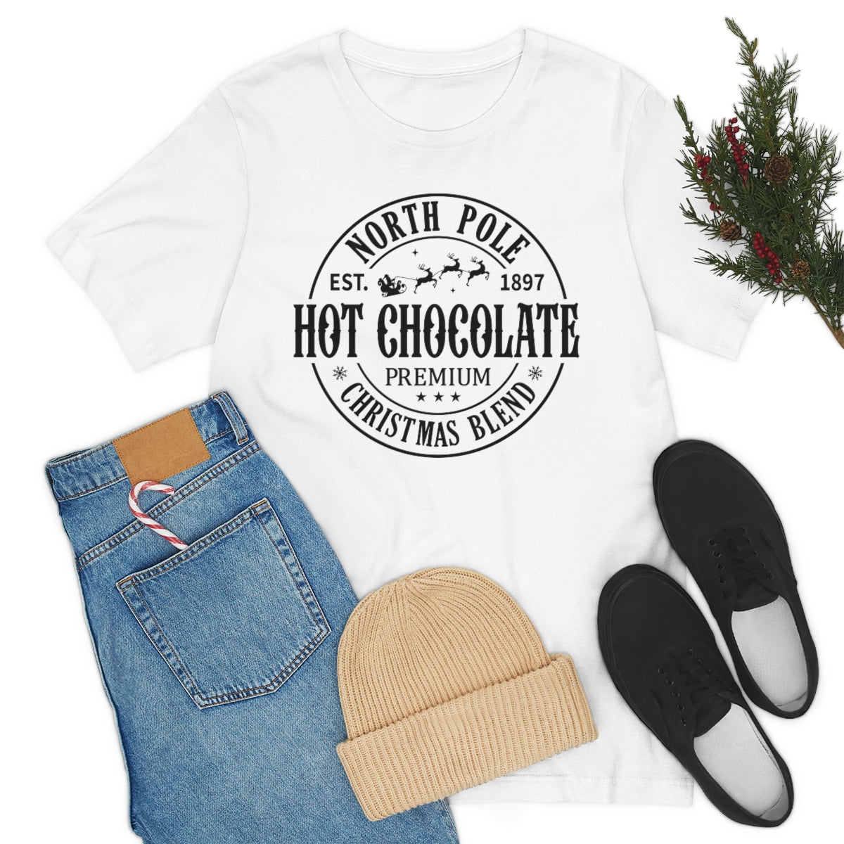 North Pole Premium Hot Chocolate Christmas Holiday Tshirt