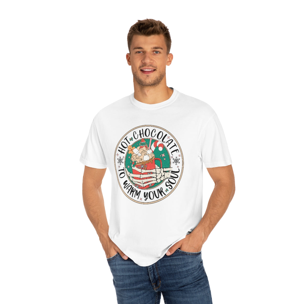 Hot Chocolate to Warm Your Soul Christmas Skeleton Tshirt