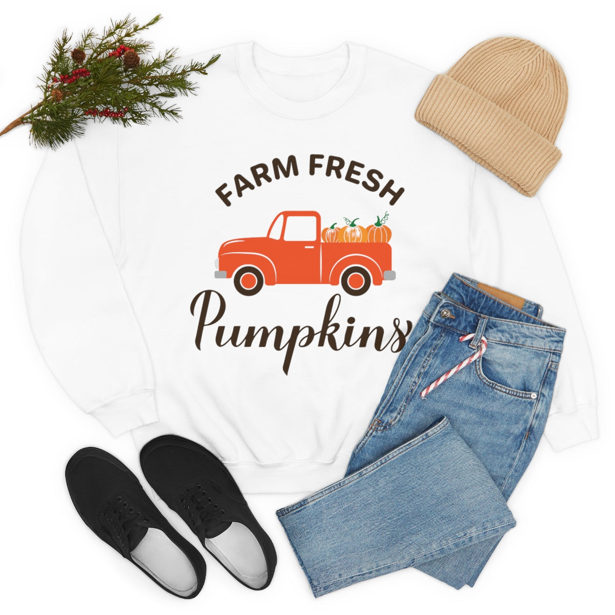 Farm Fresh Pumpkin Sweatshirt, Halloween Crewneck Sweatshirt, Halloween Sweater, Spooky Season, Fall Theme on Unisex Heavy Blend™ Crewneck Sweatshirt