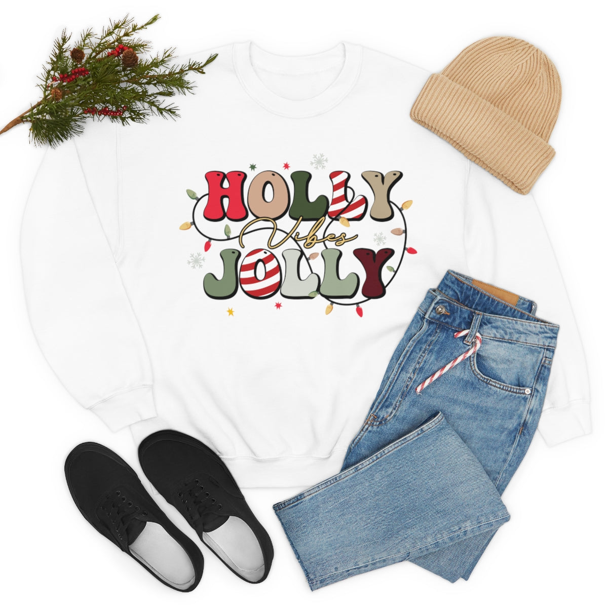 Holly Jolly Vibes with Lights Christmas Sweatshirt