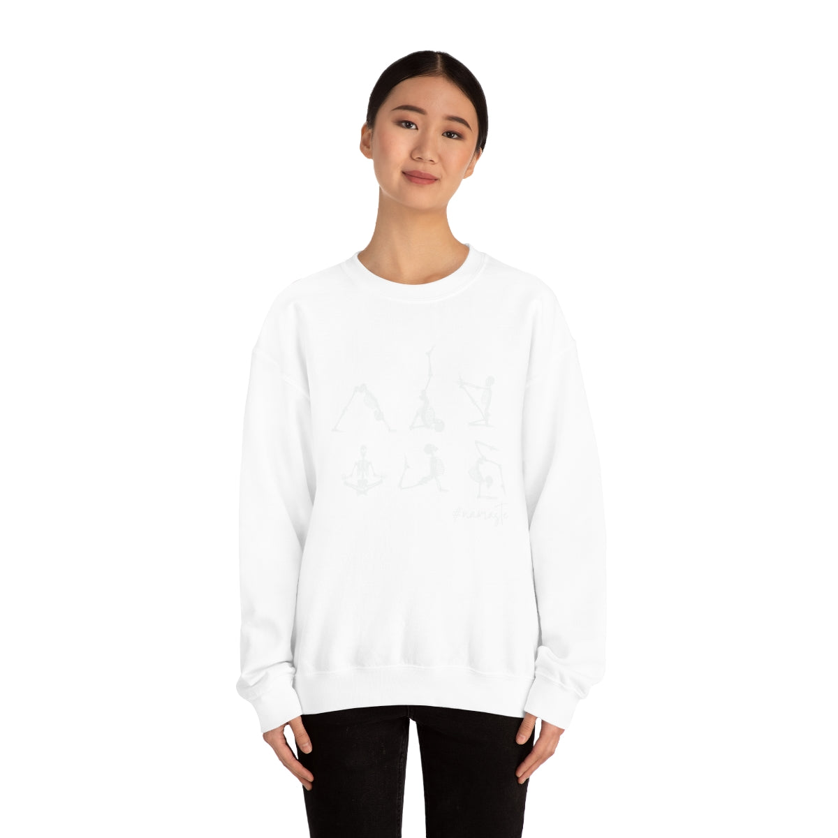 Namaste Skeleton Yoga Sweatshirt, Skeleton Yoga Namaste Sweater, Halloween Crewneck Sweatshirt, Halloween Sweater, Spooky Season, Fall Shirts on Unisex Heavy Blend™ Crewneck Sweatshirt